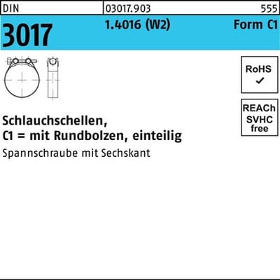 Schlauchschelle DIN 3017 Form C1 W2 Stahl 1.4016 verzinkt ø27-29 x 18mm
