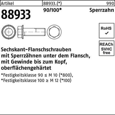 Sechskant-Sperrzahnschrauben 88933 Kl. 90, M5 x 16 S