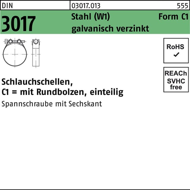 Schlauchschelle DIN 3017 Form C1 W1 Stahl verzinkt ø19-21 x 18mm
