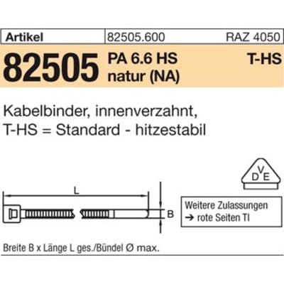 Kabelbinder ART 82505 PA 6.6 7,5 x 390/ 108, natur, T120R-HS S