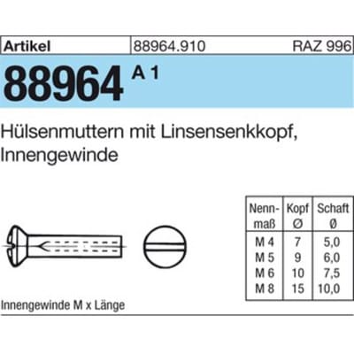 ART 88964 Hülsenmuttern 1.4305 LIKO M 8 x 15 A 1 S