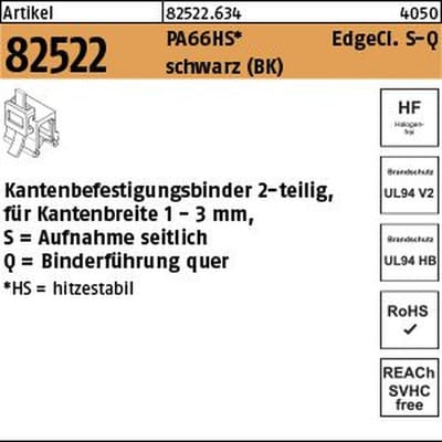 Befestigungsbinder ART 82522 mit Edgeclip PA66HS schwarz 4,6 x 150 S-A S