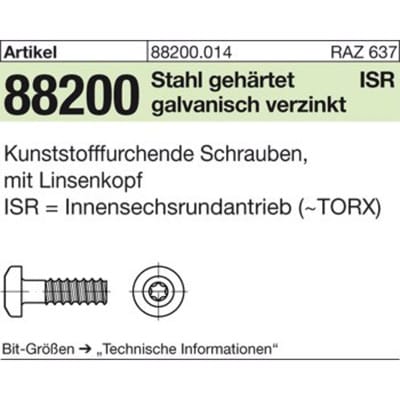 Schrauben ART 88200 RST mit LIKO & ISR 3,5 x 10 -T10 Stahl geh., gal Zn gal Zn S
