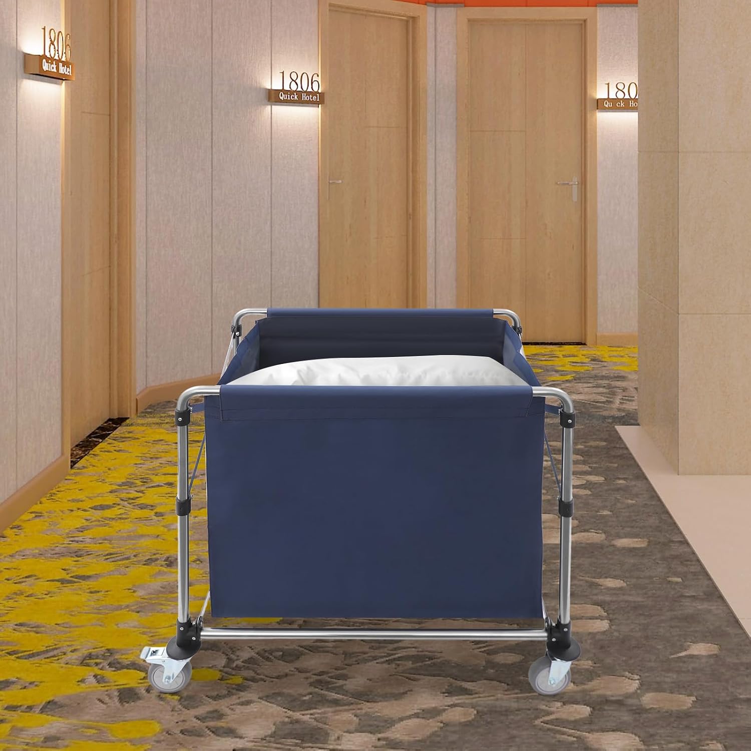 Wäschewagen, Wäschewagen Edelstahl Mit Einer Tragkraft Von 100 Kg, Zusammenklappbarer Wäschewagen Mit Rollen, Geeignet Für Hotels, Wäschereien Und Lagerräume, 90 × 60 × 88 Cm