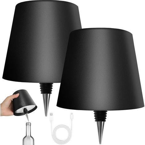 Deux Lampes De Bouteille Sans Fil Neuves, Lampes De Bouteille Led, Noires, À Intensité Variable En Trois Couleurs.