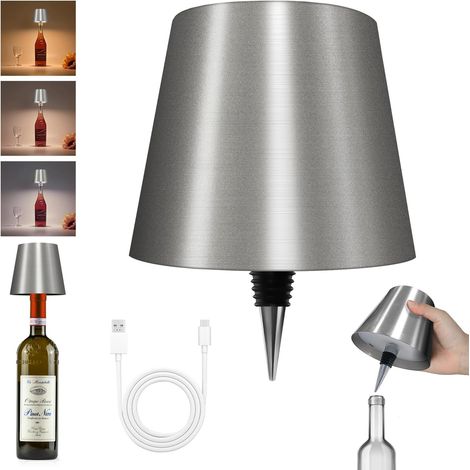 Lampe De Bouteille Sans Fil Neuve, Lampe De Bouteille Led, Argentée, Trois Couleurs À Intensité Variable.
