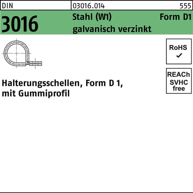 Rohrschelle DIN 3016 Stahl W1 verzinkt mit Gummiprofil ø25 x 15mm