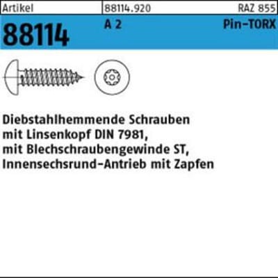 Sicherheitsschraube, Linsenkopf DIN 7981 ART 88114, 4,2 x 9,5 mit Pin-TORX T15