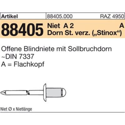 Blindniete ART 88405 A 2/Stahl verzinkt FLAKO A 4 x 8 S