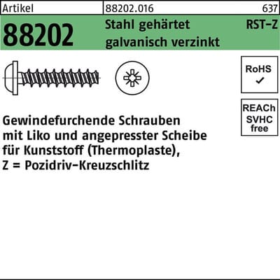 Gewindefurchende Schrauben ART 88202 RST mit LIKO & Pozidriv Z 5 x 12 -Z Stahl