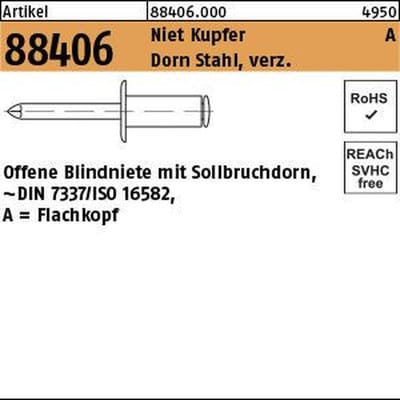 Blindniete ART 88406 Cu/Stahl verzinkt FLAKO A 3 x 4 S