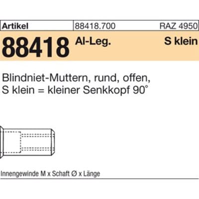 Blindniet-Muttern ART 88481 Alu-Leg. Senkkopf klein M5 / 0,5 - 3,0 S