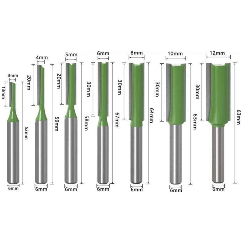 7-teiliges Set Holzfräser 3–12 Mm – 6 Mm Doppelnutschaft – Für Oberfräsen Und Holzbearbeitung – Kohlenstoffstahl Für Präzise Schnitte