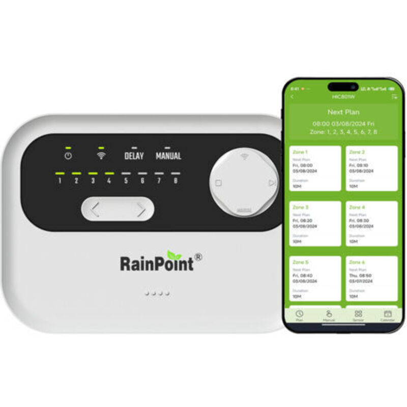 Rainpoint 8-zonen-smart-bewässerungssteuerung – Wlan-gesteuertes Bewässerungssystem Basierend Auf Lokalen Wetterdaten, Einfach Zu Installierende, Per App Steuerbare Bewässerungssteuerung