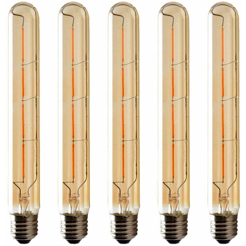 5er-pack T225-langröhrenlampen, Edison-led-filament, 6 W, E27-sockel, Warmweißes Licht, Bernsteinfarbenes Glas, Für Dekorative Zwecke, 220–240 V Wechselstrom