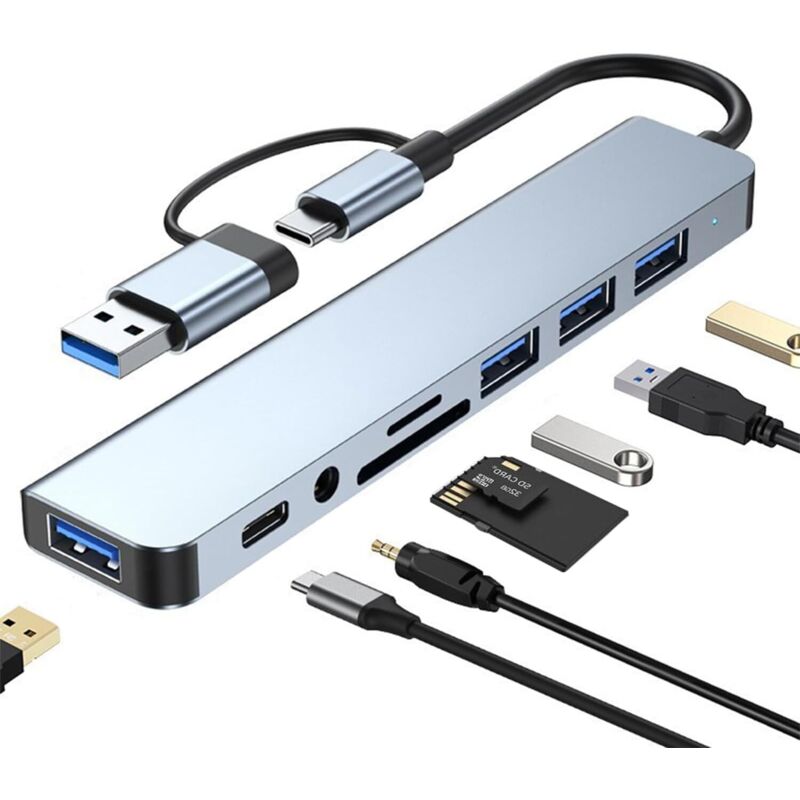 Usb-c 3.0 Hub Mit 8 Ports + Sd/tf-kartenleser – Kompatibel Mit Windows, Macbook, Samsung, Iphone, Ipad, Huawei Und Chromebook