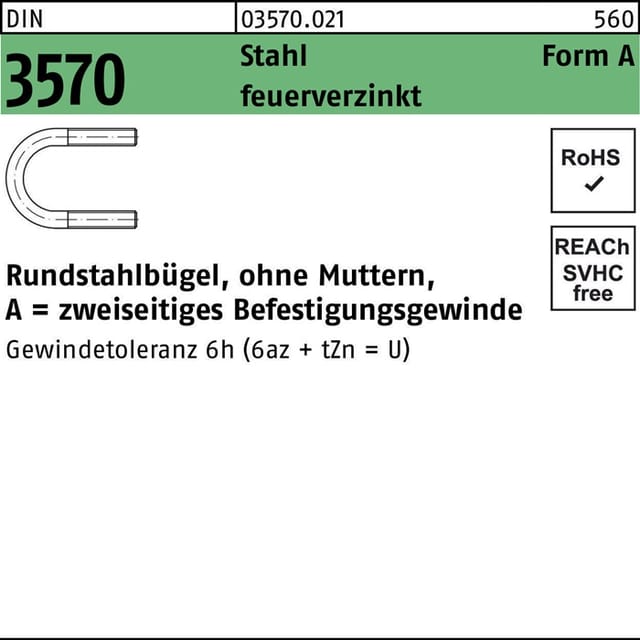 Rohrschelle DIN 3570 Stahl feuerverzinkt ø82mm NW 65 M12 Gewindetoleranz 6h