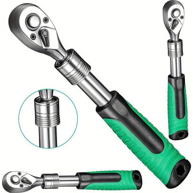 Ratschenschlüsselsatz Mit 1/4-zoll-antrieb, Ausziehbarem Griff, 72-zahn-schlüssel, Schnellverschluss Und Umschaltfunktion.