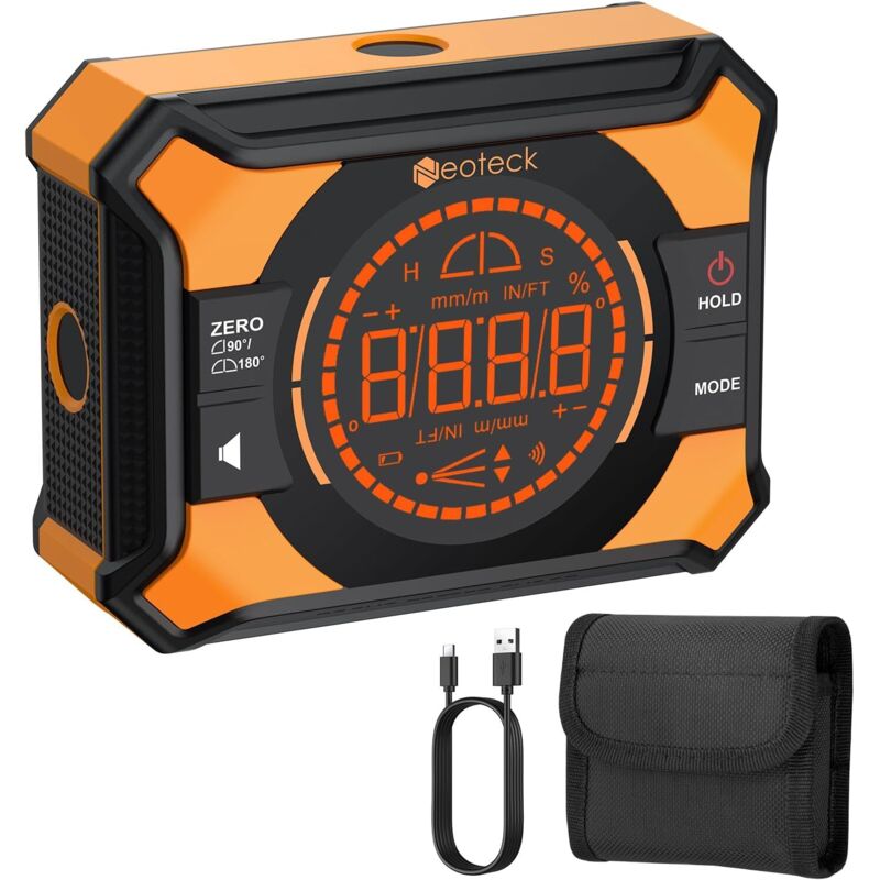 Wiederaufladbarer Magnetischer Digitaler Neigungsmesser (4 X 90°) – Invertiertes Led-display, Akustisches Signal, Hohe Genauigkeit ±0,1°, 4 Einheiten – Wasserwaage Für Schreiner, Heimwerker, Baustelle