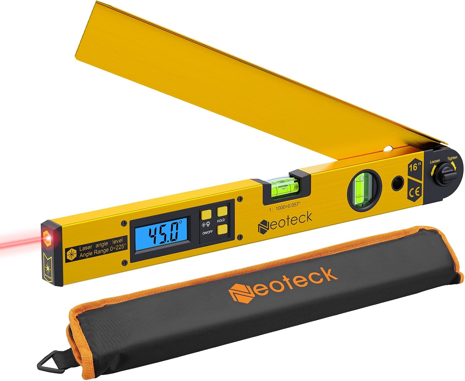 225°-laserwinkelmesser – Digitales Winkelmessgerät, ±0,5° Genauigkeit, Aluminium-winkelmesser Mit Laserführung, Halte- Und Arretierungsfunktion, Ideal Für Heimwerker, Holzbearbeitung Und Baustellen –