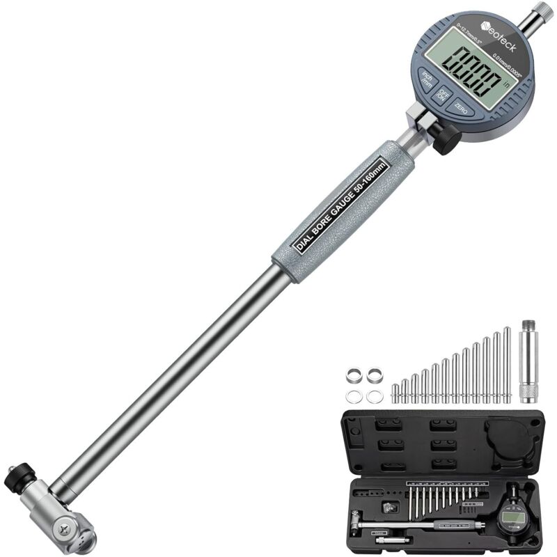 Digitale Bohrungslehre 50–160 Mm, 12 Austauschbare Messköpfe, Digitale Innenmessuhr, 0,01 Mm Genauigkeit, Aluminiumlegierung, Zylindertiefe Bis 150 Mm, Messwerkzeug Für Die Kfz-werkstatt