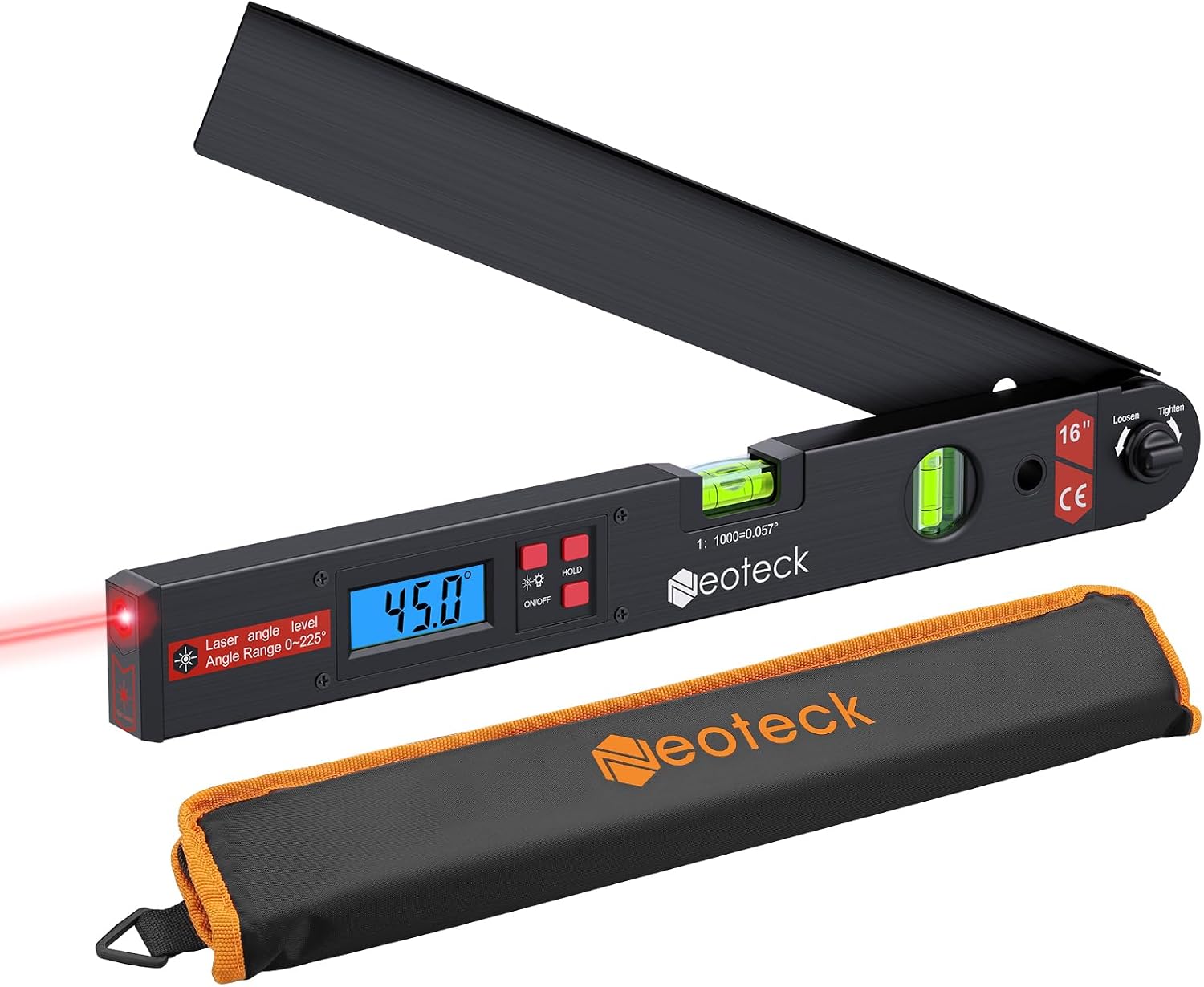225°-laserwinkelmesser – Digitales Winkelmessgerät Mit ±0,5° Genauigkeit, Aluminium-winkelmesser Mit Laserführung, Halte- Und Arretierungsfunktion, Ideal Für Heimwerker, Holzbearbeitung Und Baustellen