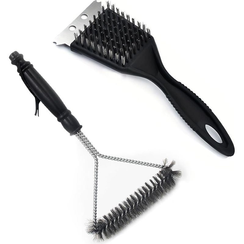 2-teiliges Grillreinigungsset 2 In 1 – Grillbürste Aus Edelstahldraht + Spitze Multifunktions-grillbürste