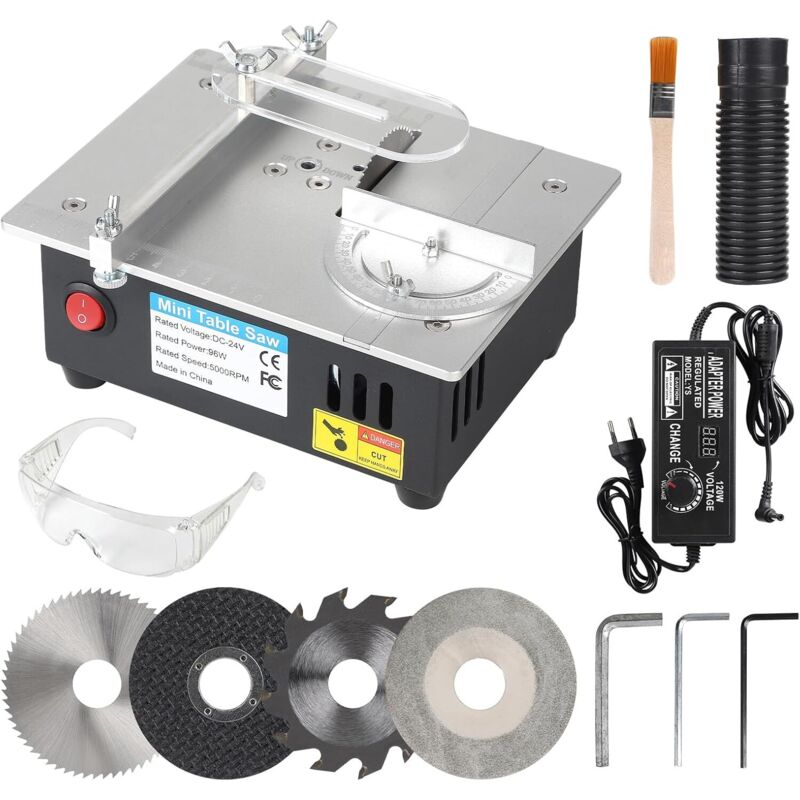 96-w-mini-tischkreissäge Mit 4 Sägeblättern, Stufenlos Einstellbarer Schnittdurchmesser 0–10 Mm, Ideal Für Heimwerkerarbeiten Und Zum Schneiden Kleiner Materialien