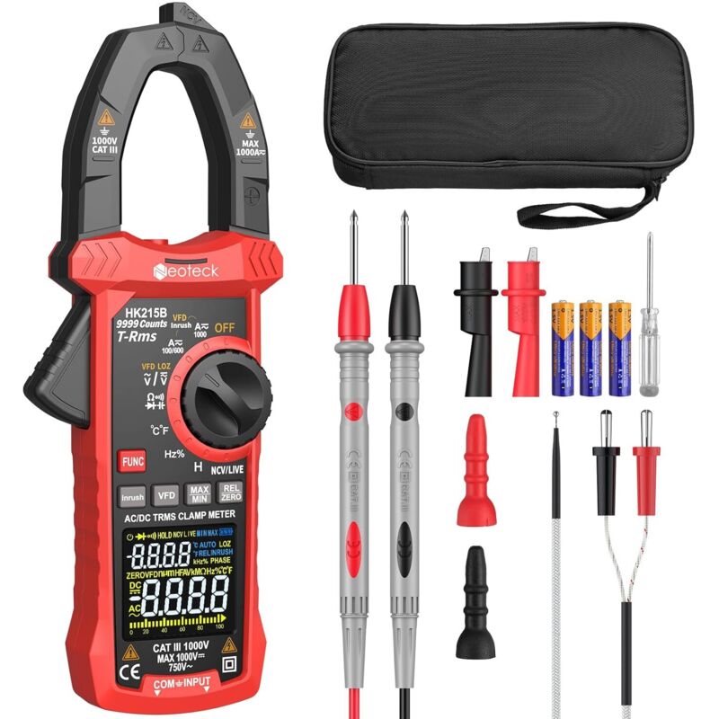 9999 Counts 1000a Trms Ac/dc-zangenmessgerät - Digitales Multimeter Mit Farbdisplay, Einschaltstrommessung, Vfd, Loz, Ncv, Automatischer Bereichswahl, Temperaturmessung, Kapazitäts- Und Induktivitätsm
