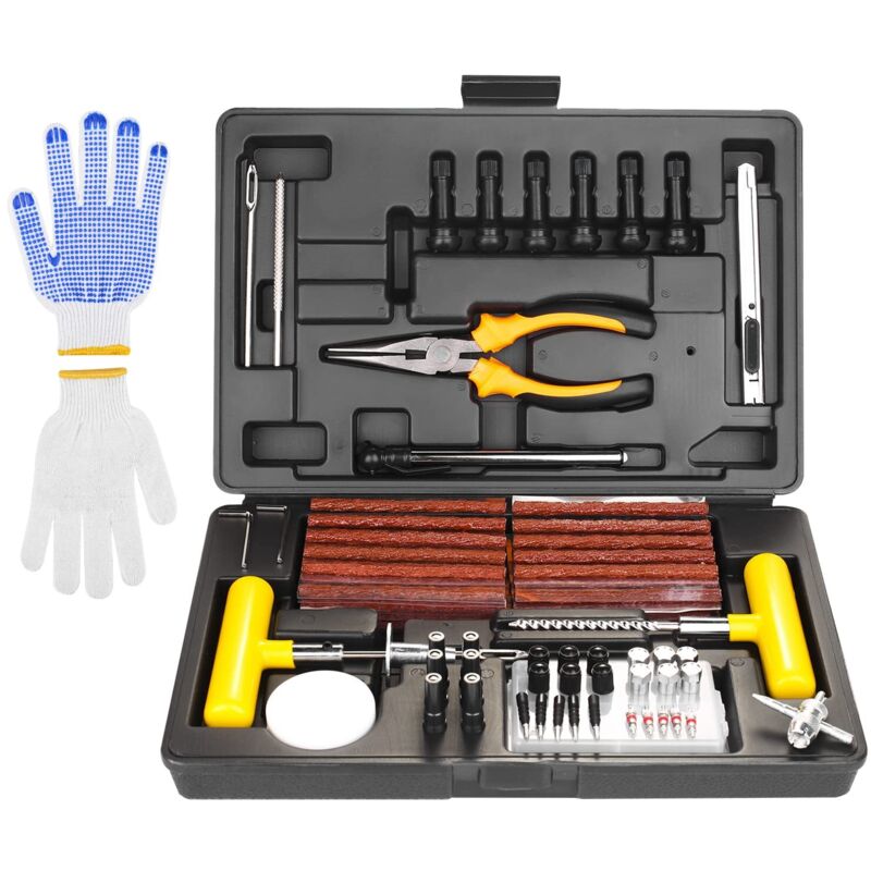 Vakuum-reifenreparaturset Mit Manometer, Reparaturhandschuhen, Reparaturset Für Auto, Motorrad, Fahrrad, Traktor, Lkw (100-teilig)