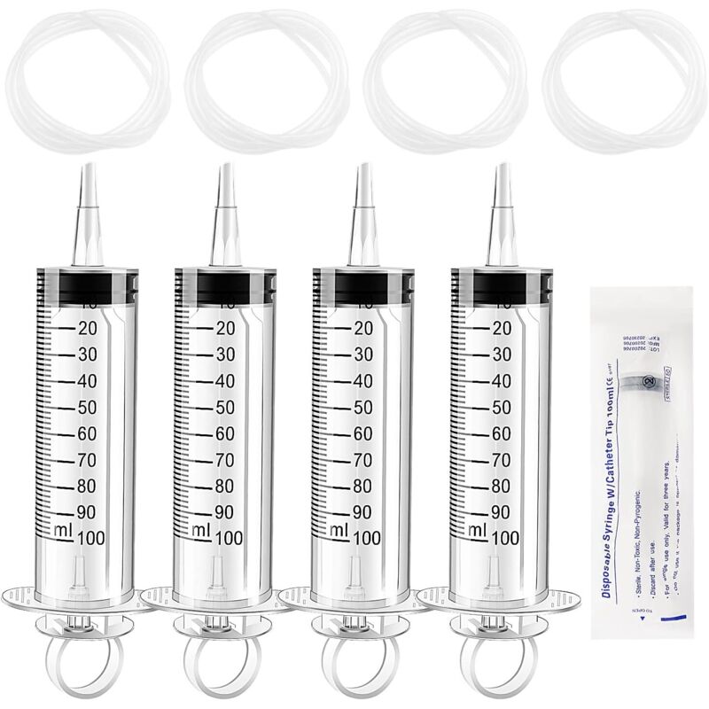Stück 100-ml-flüssigkeitsmessbecher Aus Kunststoff Mit 4 X 130 Cm Langen Schläuchen Und Kappen, Einzeln Verpackt, Vielseitig Einsetzbar, Für Industrie, Labor Und Flüssigkeitsdosierung