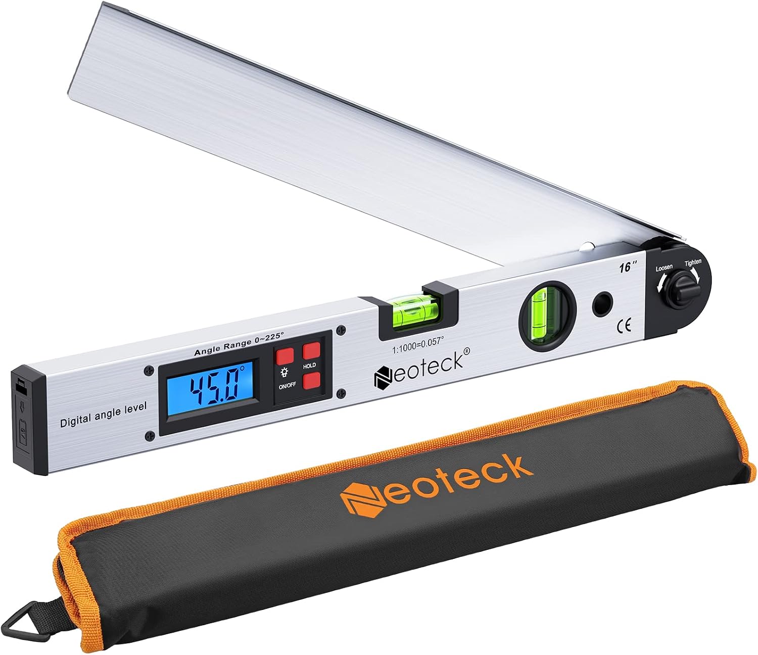 Digitaler Winkelmesser 400 Mm/0225° – Winkelmesser Mit Wasserwaage, Hintergrundbeleuchtetem Lcd-display, Hold-funktion, Etui Und Batterie – Präzises Messwerkzeug Für Zimmerei, Dachdeckerei Und Baustel