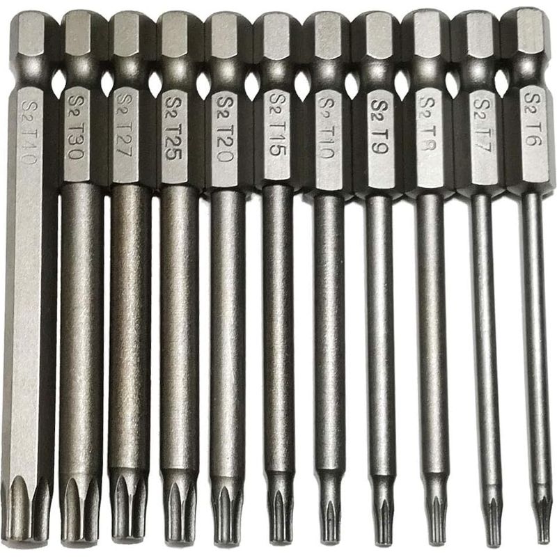 Sicherheitsbohrer-set, 11-teilig, 1/4-zoll-sechskantschaft, T6 T7 T8 T9 T10 T15 T20 T25 T27 T30 T40, 3 Zoll Länge, S2-stahl, Torx-schraubendreher-bohrer-set (11-teilig, 75 Mm Kopf)