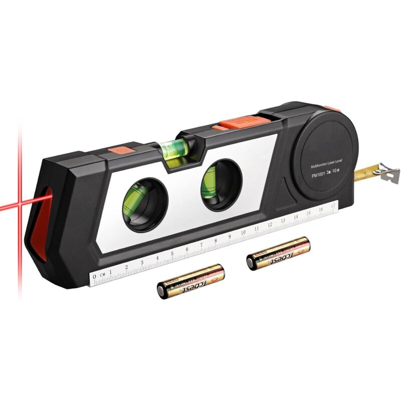 Neoteck Mehrzweck-laser-nivelliergerät, Kreuzlaser, 3 M Langes Maßband, Verstellbares Lineal In Zoll Und Zentimetern Zum Aufhängen Von Bildern, Schränken, Fliesen Und Wänden