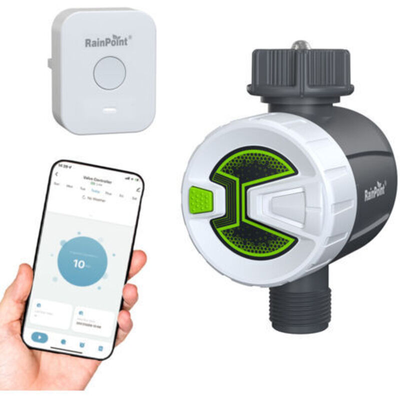 Rainpoint Wlan-bewässerungssteuerung, Automatische Bewässerungsuhr Mit Wlan-hub, 2 Bewässerungsmodi, Intelligente App-fernsteuerung Über 2,4-ghz-wlan Oder Bluetooth