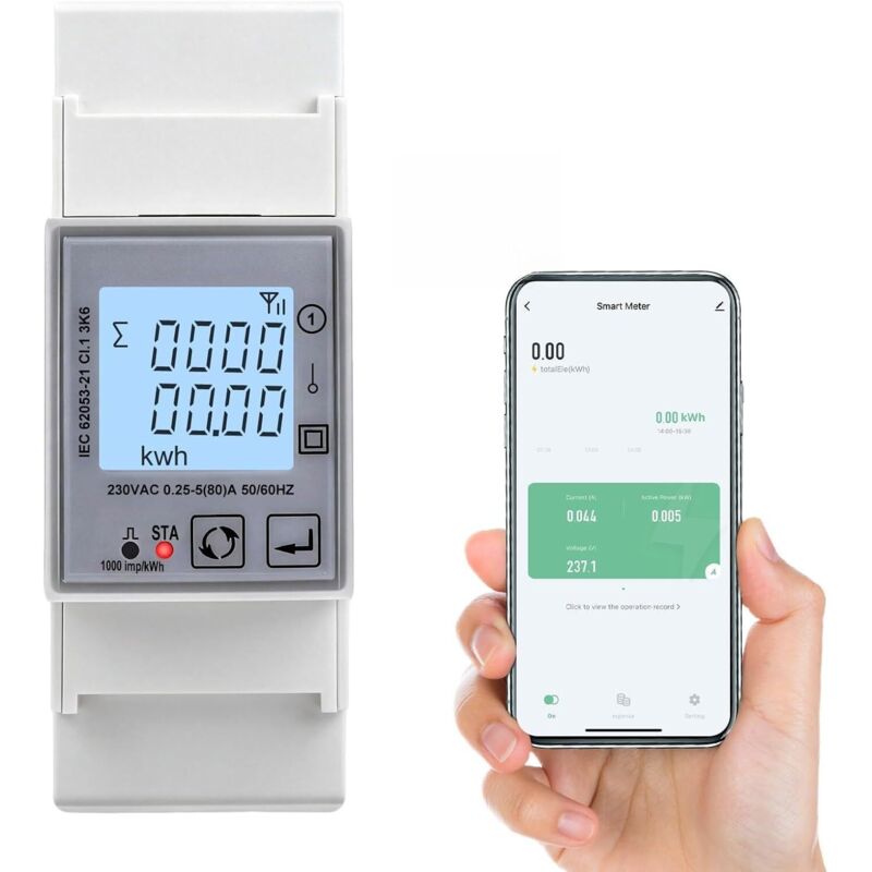 Tuya Wlan-stromzähler, 80 A, Einphasiger 230-v-wechselstromzähler, 1000 Imp/kwh, Leistungsmessung, Lcd-display, Überspannungs- Und Überstromschutz, Dac2120c