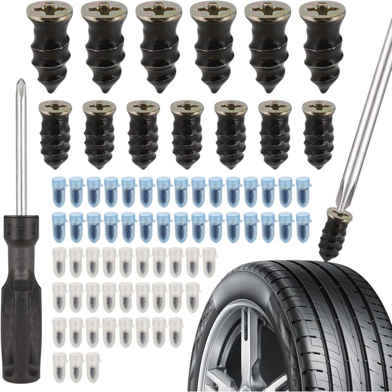 60 Gummireifen-reparaturnägel Für Autos Und Motorräder, Mit Schraubendreher, Vakuumverpackte Gummireifen-reparaturnägel, Reifenreparaturnägel Geeignet Für Autos Und Motorräder (30 Kleine + 30 Große)