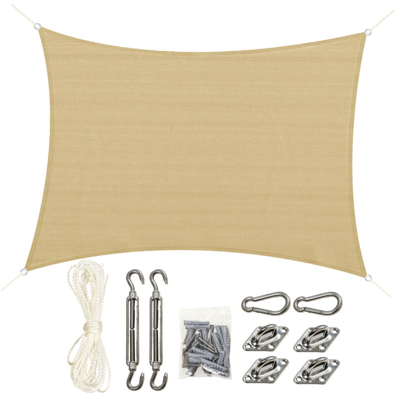 Großes Rechteckiges Sonnensegel 4 X 3 M, Polyethylen Hoher Dichte (hdpe), Uv-beständig, Beige