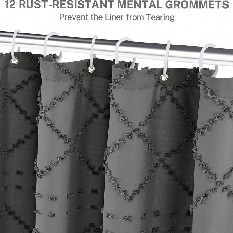 Set Aus Mehrfarbigen Duschvorhängen Mit Böhmischem Rautenmuster, 12 Rostfreien Ösen Und Quasten, Luxuriöse Graue Badezimmerdekoration