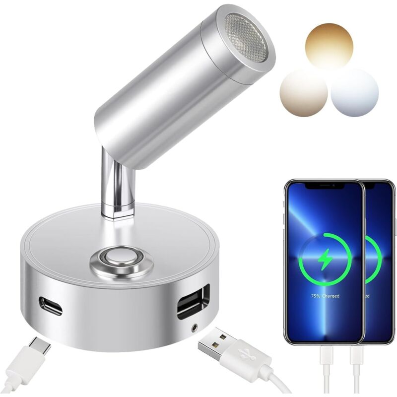 12-v-led-leseleuchte Für Wohnmobile Mit Touch-funktion, Dimmbar, 3 Farbtemperaturmodi, Ladefunktion, Usb-a+c-anschluss, 12–24 V Dc, Geeignet Für Die Innenbeleuchtung Von Booten, Campingwagen Und Yacht