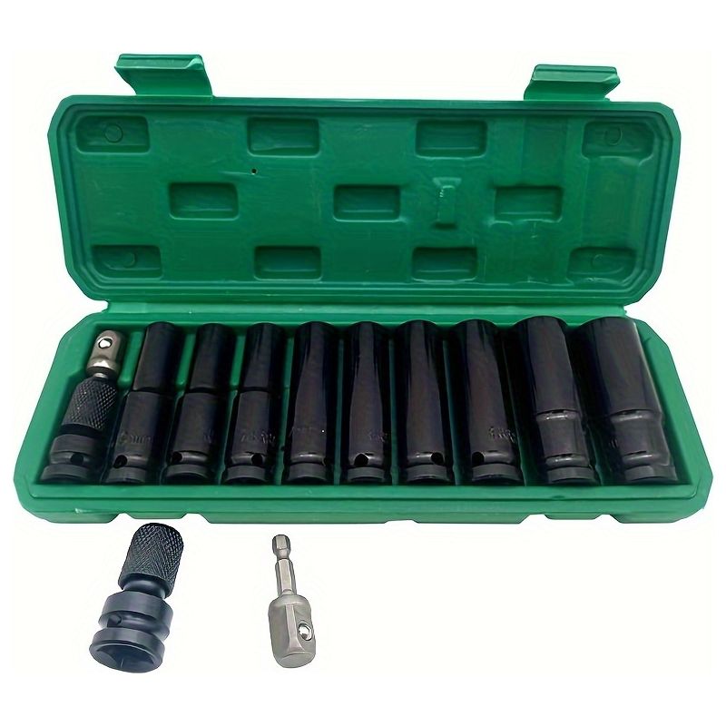 11-teiliges 1/2" (10–24 Mm) Schlagschrauber-steckschlüssel-set Aus Kohlenstoffstahl – Adapter + Aufbewahrungskoffer – Ideal Für Kfz-mechaniker Und Heimwerker