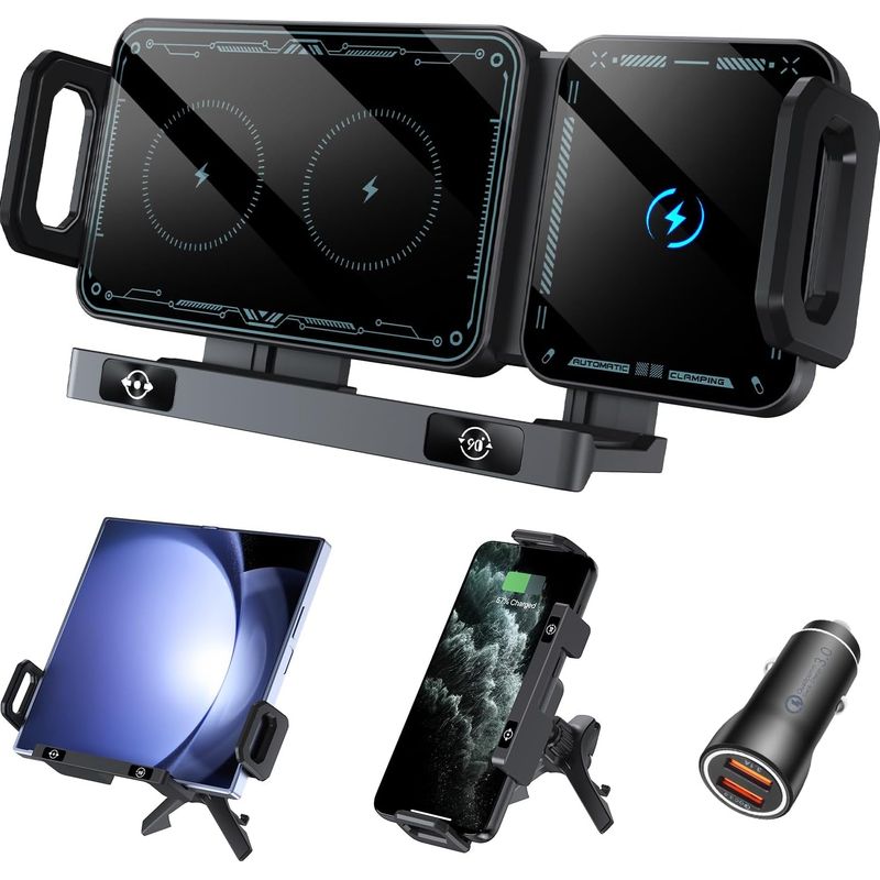 Kfz-handyhalterung Für Galaxy Z Fold 6 5 4 3 2 Mit 15w Dual Coil Qc 3.0 Schnellladefunktion, Drehbare Kfz-halterung