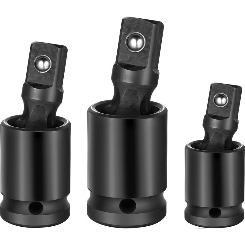 Set Mit 3 Drehbaren Universalgelenk-steckschlüsseln Für Schlagschrauber, Inklusive Schlagschrauber-steckschlüsseln Und Drehbaren Universalgelenk-steckschlüsseln In Den Größen 1/4", 3/8" Und 1/2".