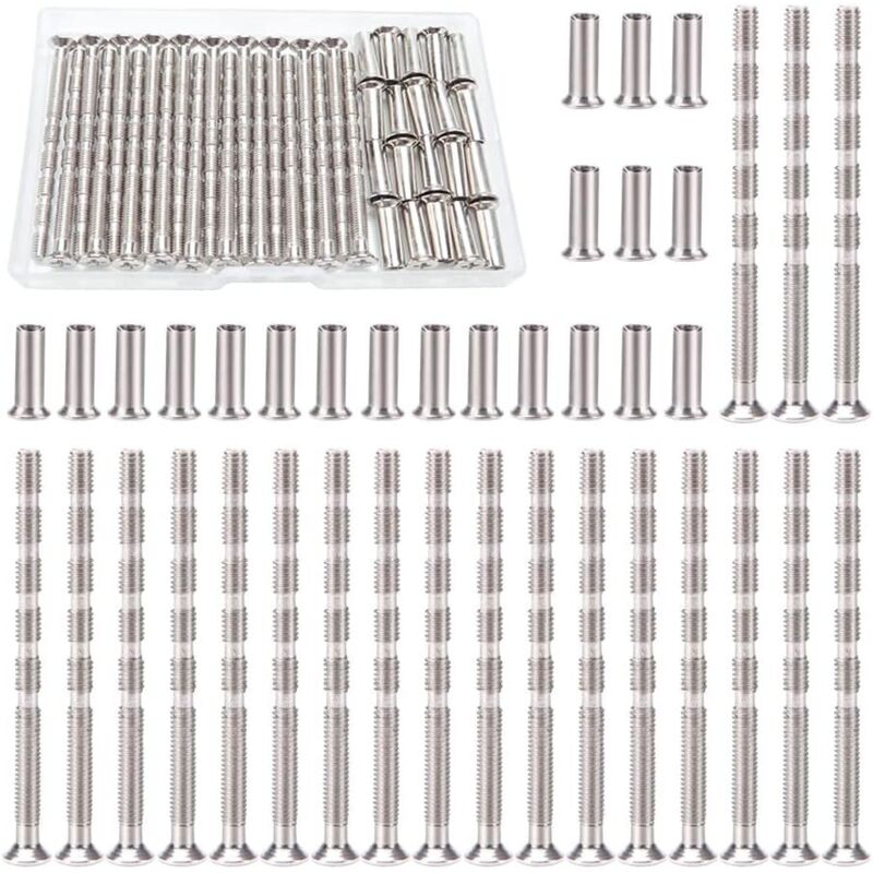 20 X M4 Türgriffschrauben, Verbindungsschrauben Mit Bolzensatz, Verbindungsbolzen Und Hülse, Vernickeltes Möbelverbinder Für Türgriffe, Schränke, Schubladen