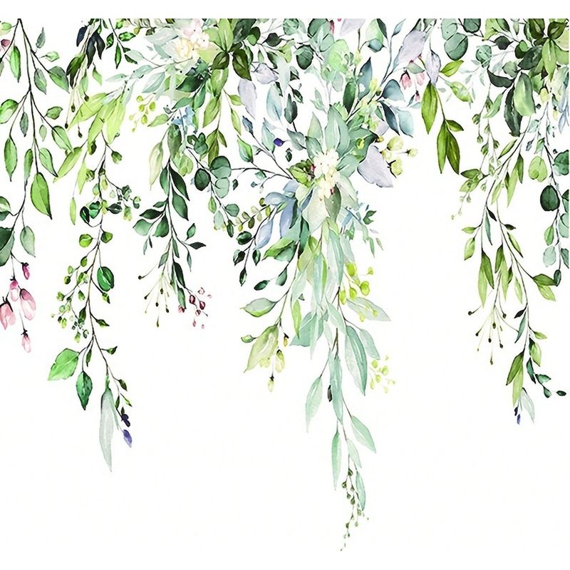 Einteiliger Duschvorhang, Nordisches Blattmuster, Digital Bedrucktes Eukalyptus-polyester, Badezimmertrennwand 180 X 180 Cm