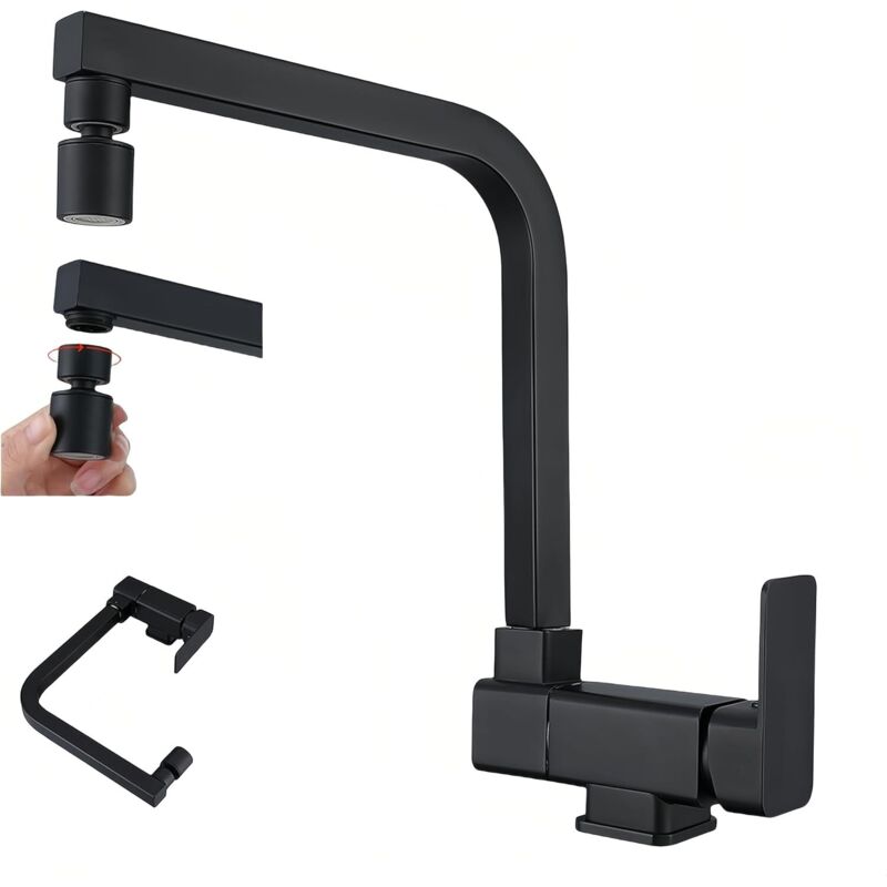 Robinet Cuisine Rabattable Mitigeur Cuisine Rabattable 2 Modes D'Évacuation De L'Eau Robinet Cuisine Sous Fenêtre Pliable Bec Orientable 360° Mitigeur Evier En Laiton (noir)