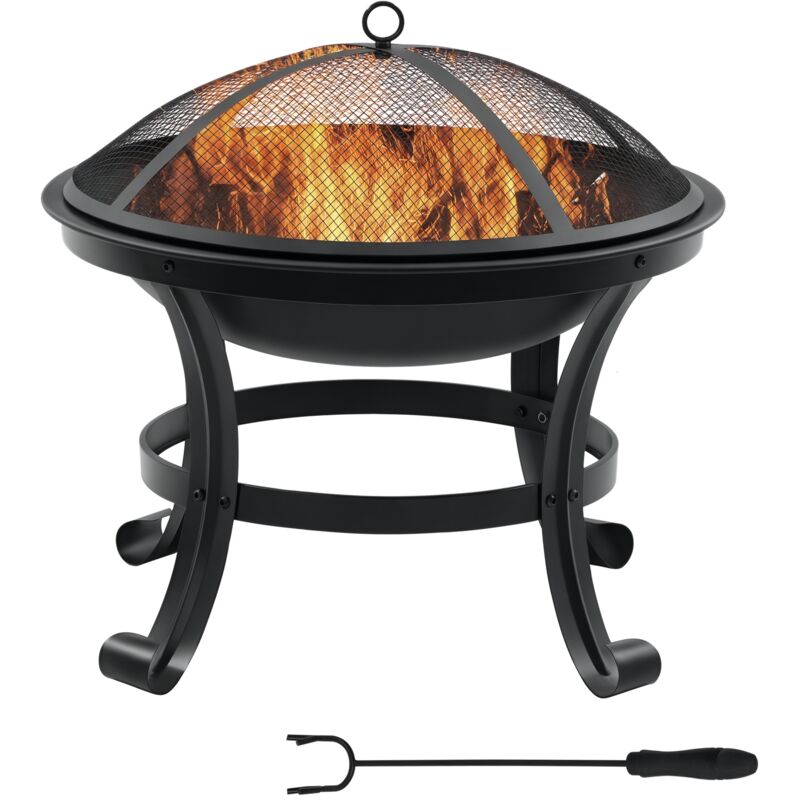 Runde Feuerstelle Für Den Außenbereich Mit Funkenschutzgitter Und Metallschürhaken, Maße 55 X 55 X 50 Cm (l X B X H), Schwarz