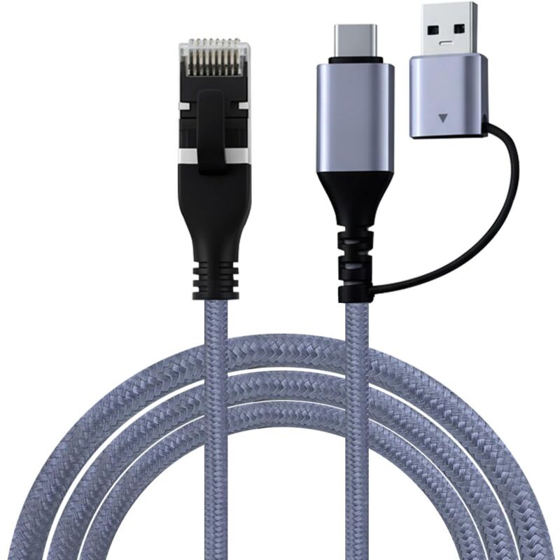2-in-1 Usb-c/usb 3.0 Auf Rj45 Ethernet Cat 6 Kabel, Lan Auf Usb 3.0/usb-c Kabel, Gigabit-direktverbindung, Kompatibel Mit Macbooks Und Laptops, 2 M
