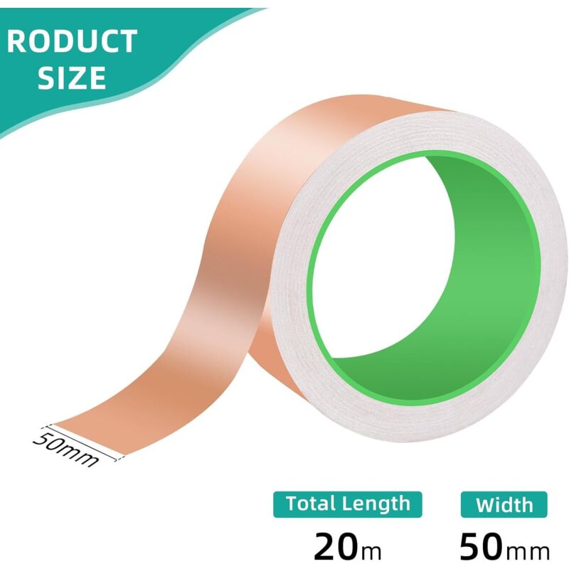 Rolle Selbstklebendes Kupferband (50 Mm X 20 M), Leitfähiges Kupferband, Schneckenschutz, Schneckenabwehr, Gitarrenkupfer