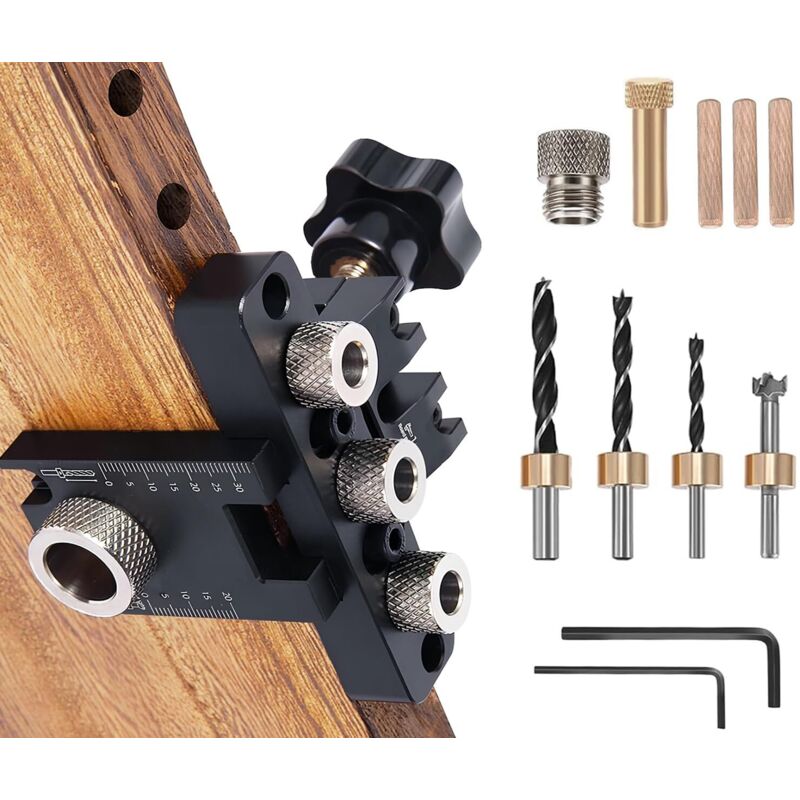 Jrisbo Bohrschablonen-set (8/10/15 Mm) Für Möbel, 3-in-1-werkzeugset Für Schreinerarbeiten, Verstellbare Profi-holzbohrschablone Mit Leiter Und Klemme